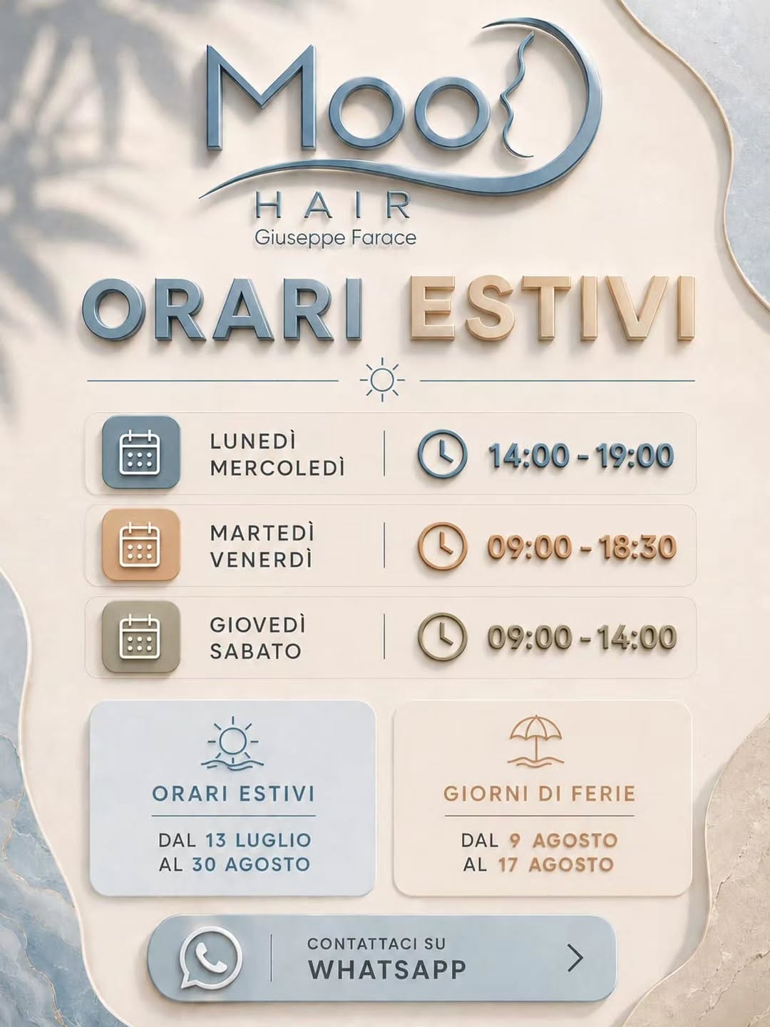 Grafica ufficiale Mood Hair con gli orari estivi 2026